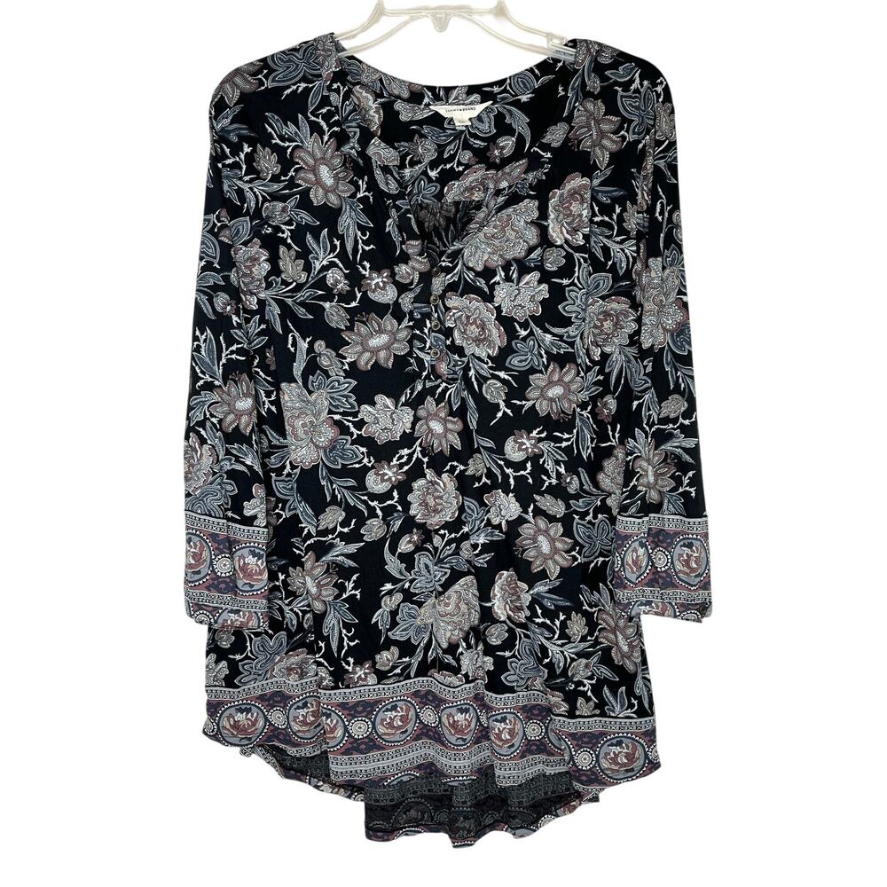 Lucky Brand split neck 3/4 sleeve peasant blouse, size 1X, EUC